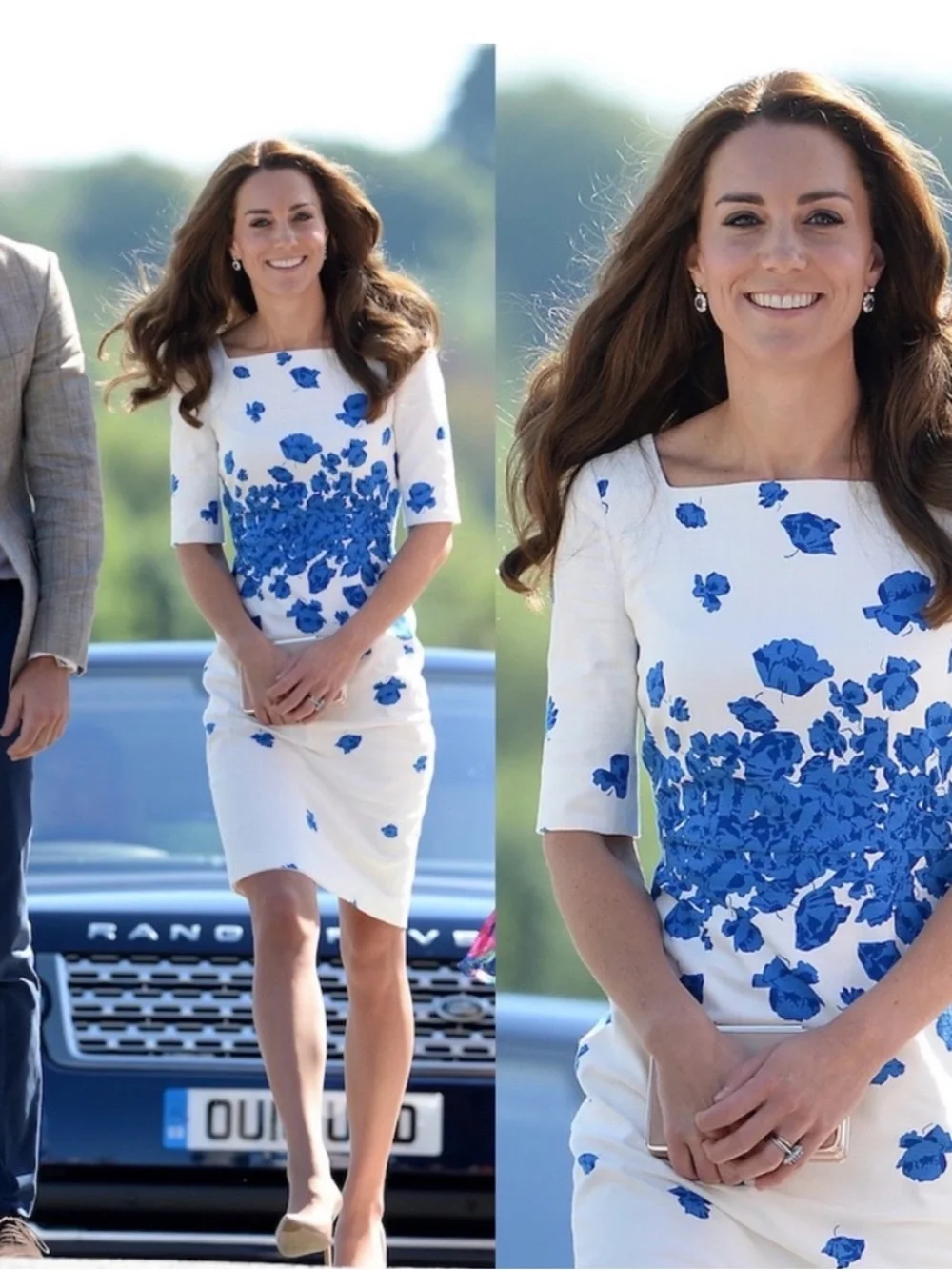 L.K. Bennett Lasa Dress US 2 Blue White Poppy ASO Kate Middleton Floral Pristine - Picture 1 of 15